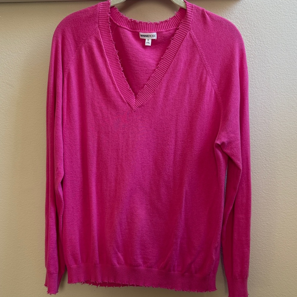 Minnie Rose Fuchsia V-Neck Sweater